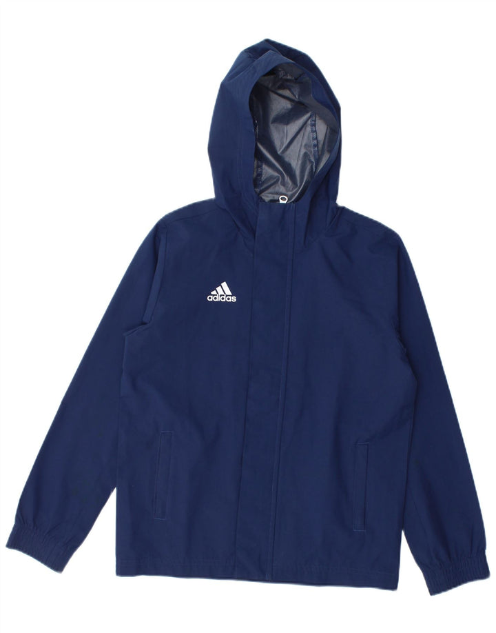 Giacca antipioggia con cappuccio Adidas da ragazzo 9-10 anni in poliestere blu navy
