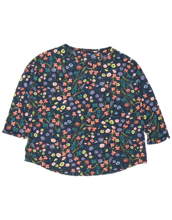 Marks & Spencer Top da donna manica 3/4 UK 22 3XL Poliestere floreale blu navy
