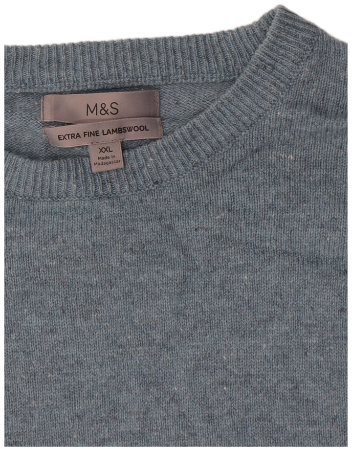 Maglione maglione girocollo da uomo Marks & Spencer 2XL Lana d'agnello screziata blu