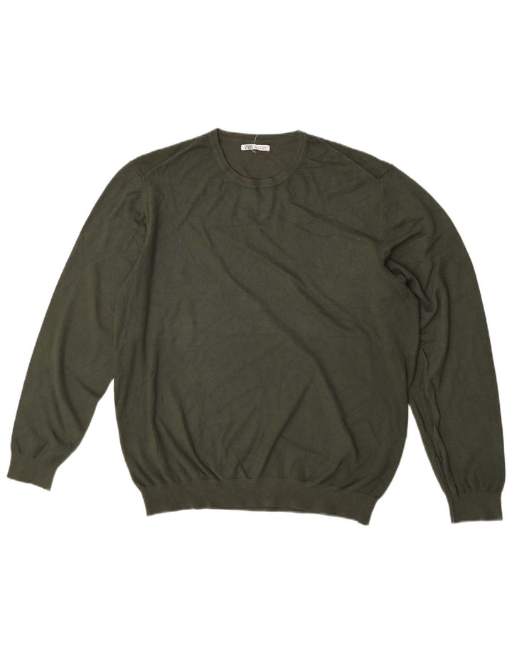 Maglione maglione girocollo da uomo Zara grande in viscosa kaki