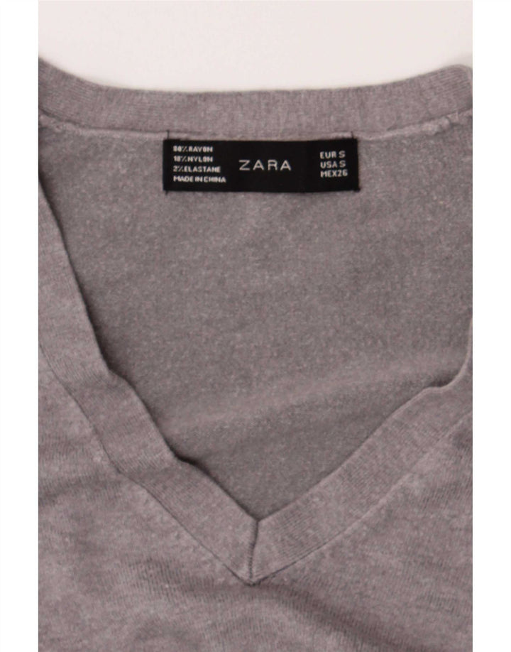Maglione con scollo a V da donna Zara UK 10 piccolo grigio