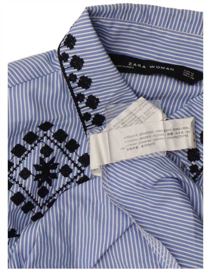 Camicia Zara da donna camicetta UK 14 poliestere gessato blu medio