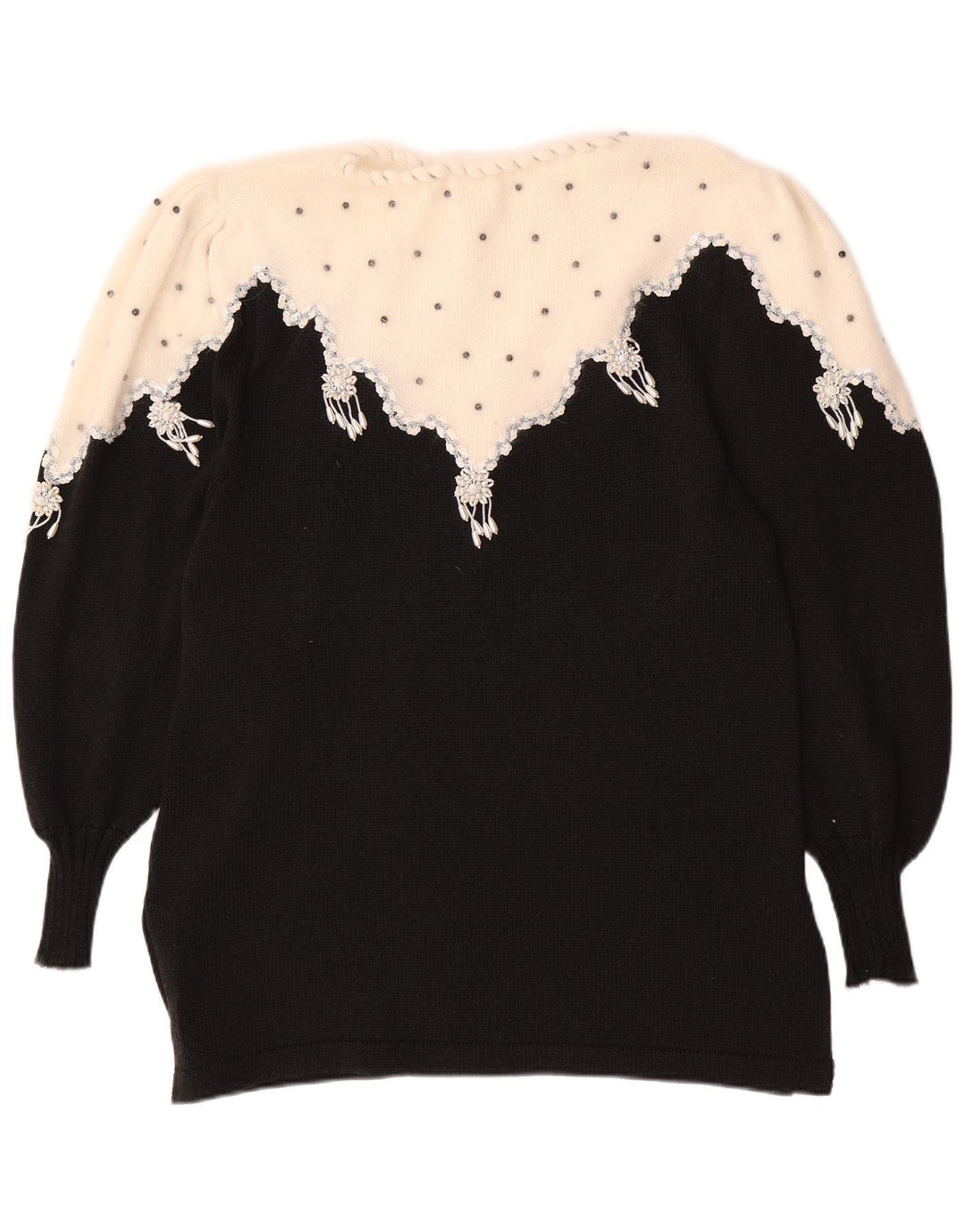 Maglione maglione con scollo a barca da donna VINTAGE UK 14 blocco colore nero medio