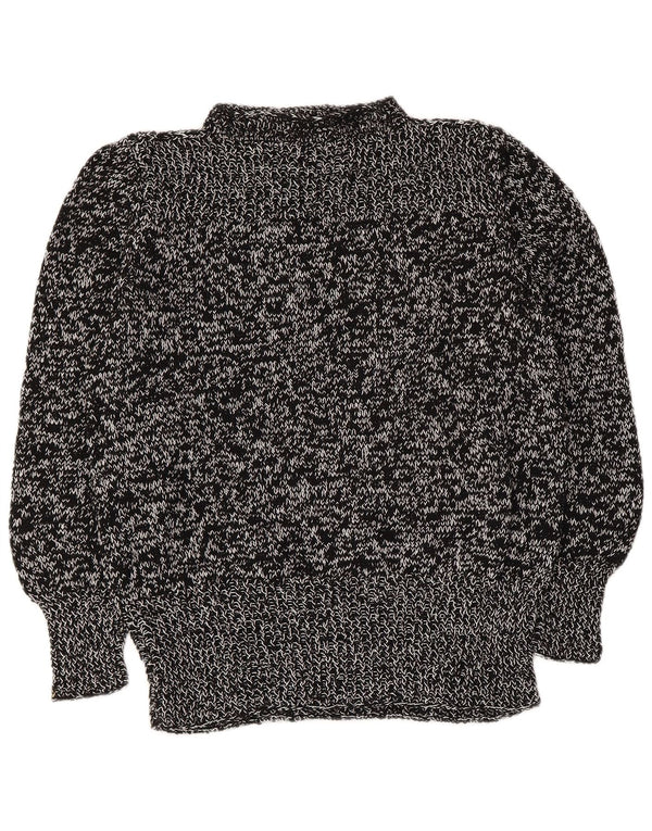 Maglione maglione vintage da donna con collo dolcevita UK 14 medio nero screziato