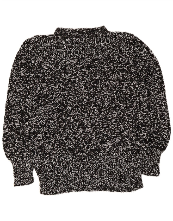 Maglione maglione vintage da donna con collo dolcevita UK 14 medio nero screziato