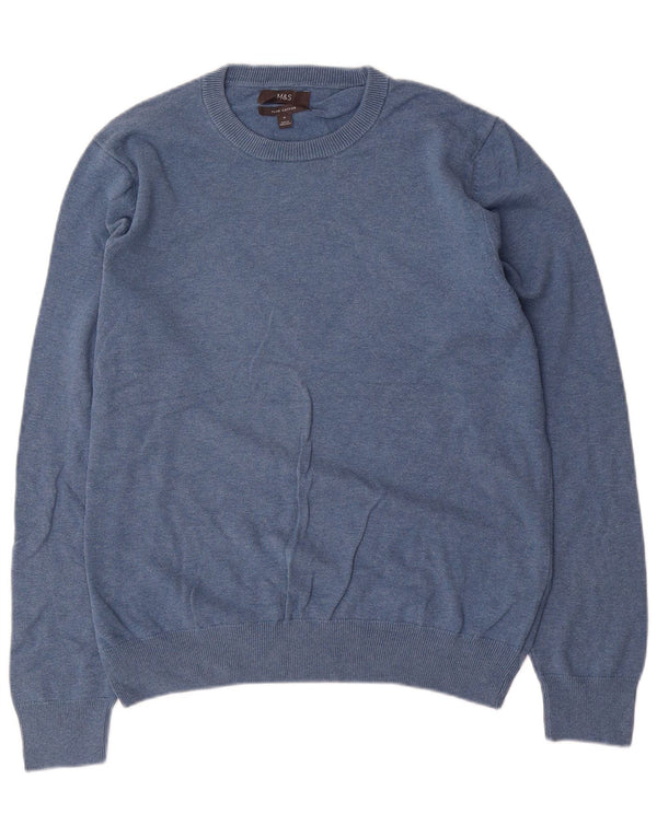 Maglione maglione girocollo da uomo Marks & Spencer in cotone blu medio