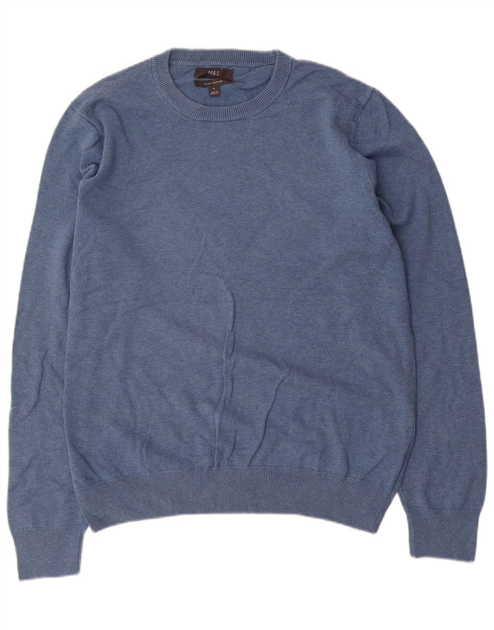 Maglione maglione girocollo da uomo Marks & Spencer in cotone blu medio
