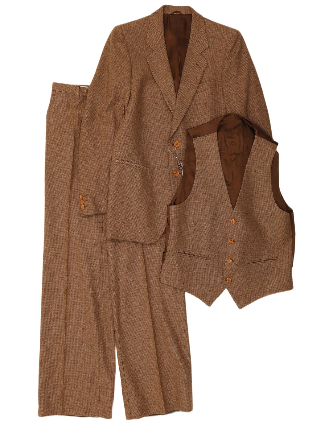Abito vintage da uomo a 2 bottoni e 3 pezzi IT 48 Medio W30 L31 Lana di alpaca marrone