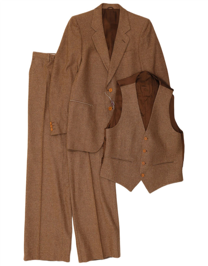 Abito vintage da uomo a 2 bottoni e 3 pezzi IT 48 Medio W30 L31 Lana di alpaca marrone