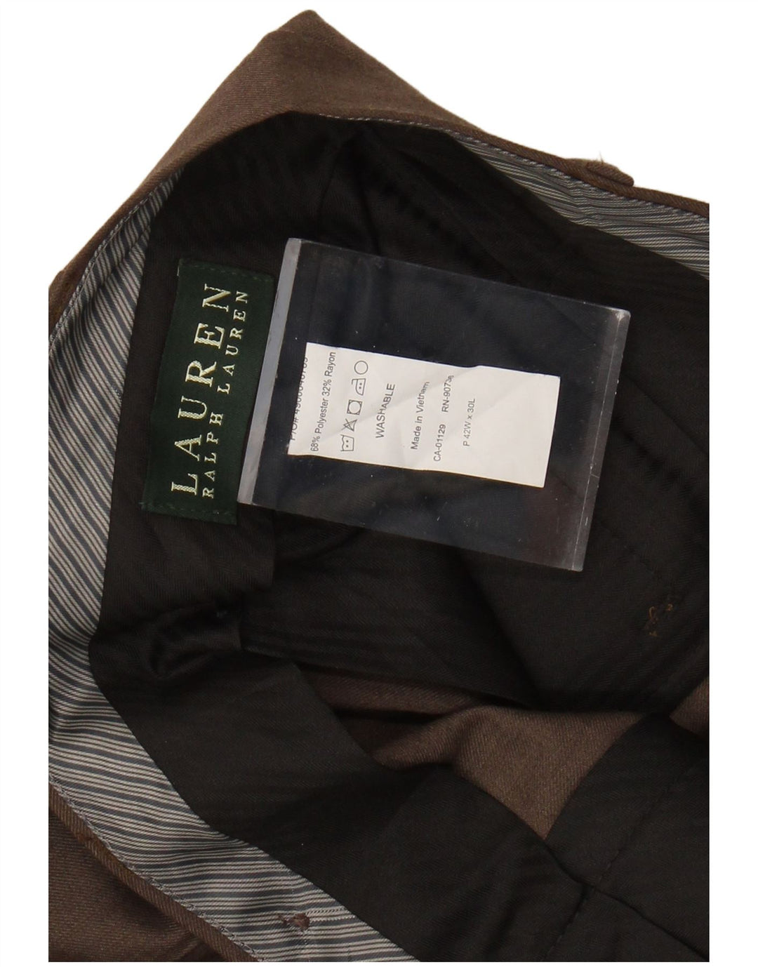 RALPH LAUREN Pantaloni da abito con pegging da uomo W42 L30 Poliestere marrone