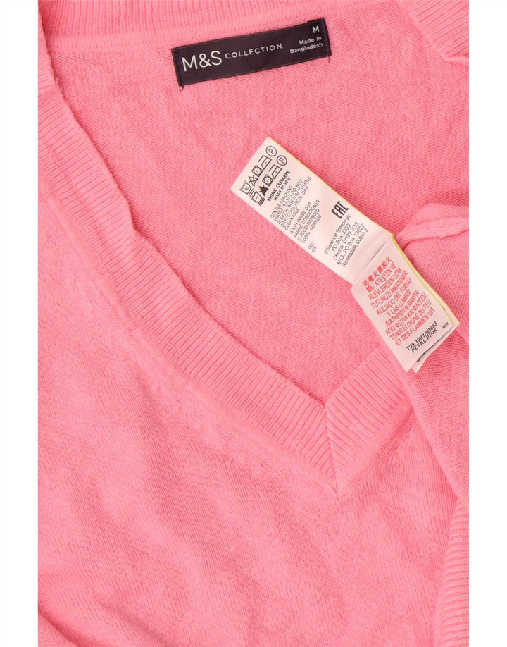 Maglione da donna con scollo a V Marks & Spencer UK 14 Acrilico rosa medio