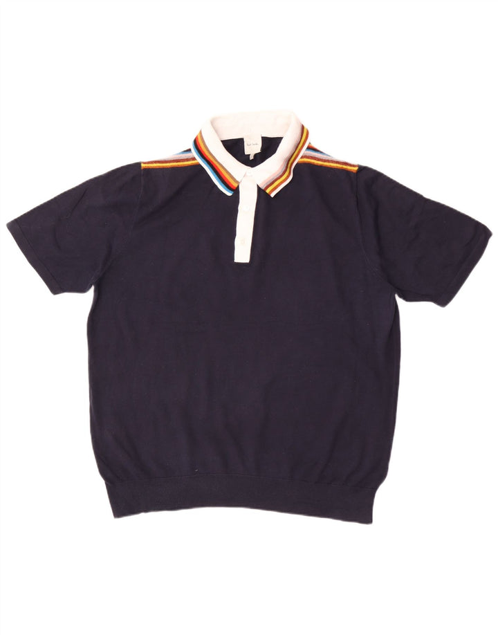 Paul Smith Maglione da uomo a maniche corte con collo a polo, blu navy medio