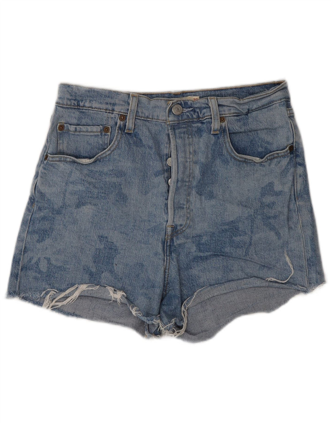 LEVI'S Womens Ribcage High Waist Denim Shorts W30 Medium Blue Camouflage