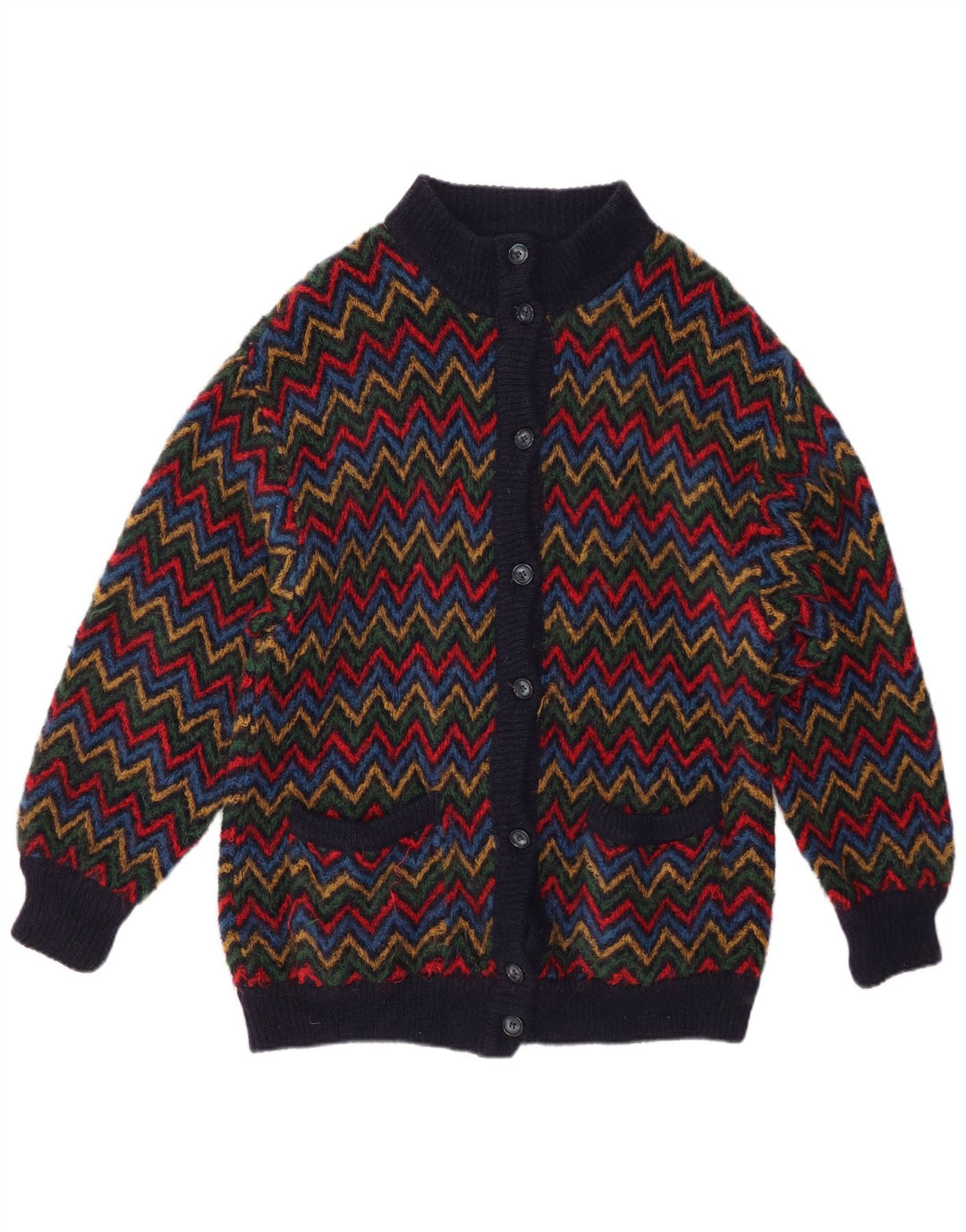 Maglione cardigan da donna VINTAGE UK 14 Grande Chevron multicolore