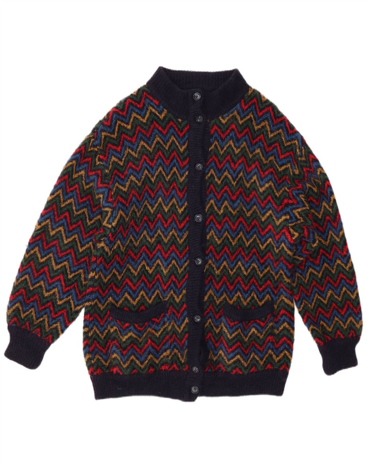 Maglione cardigan da donna VINTAGE UK 14 Grande Chevron multicolore