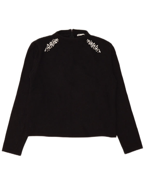 Top Zara da donna a maniche lunghe UK 14 medio nero