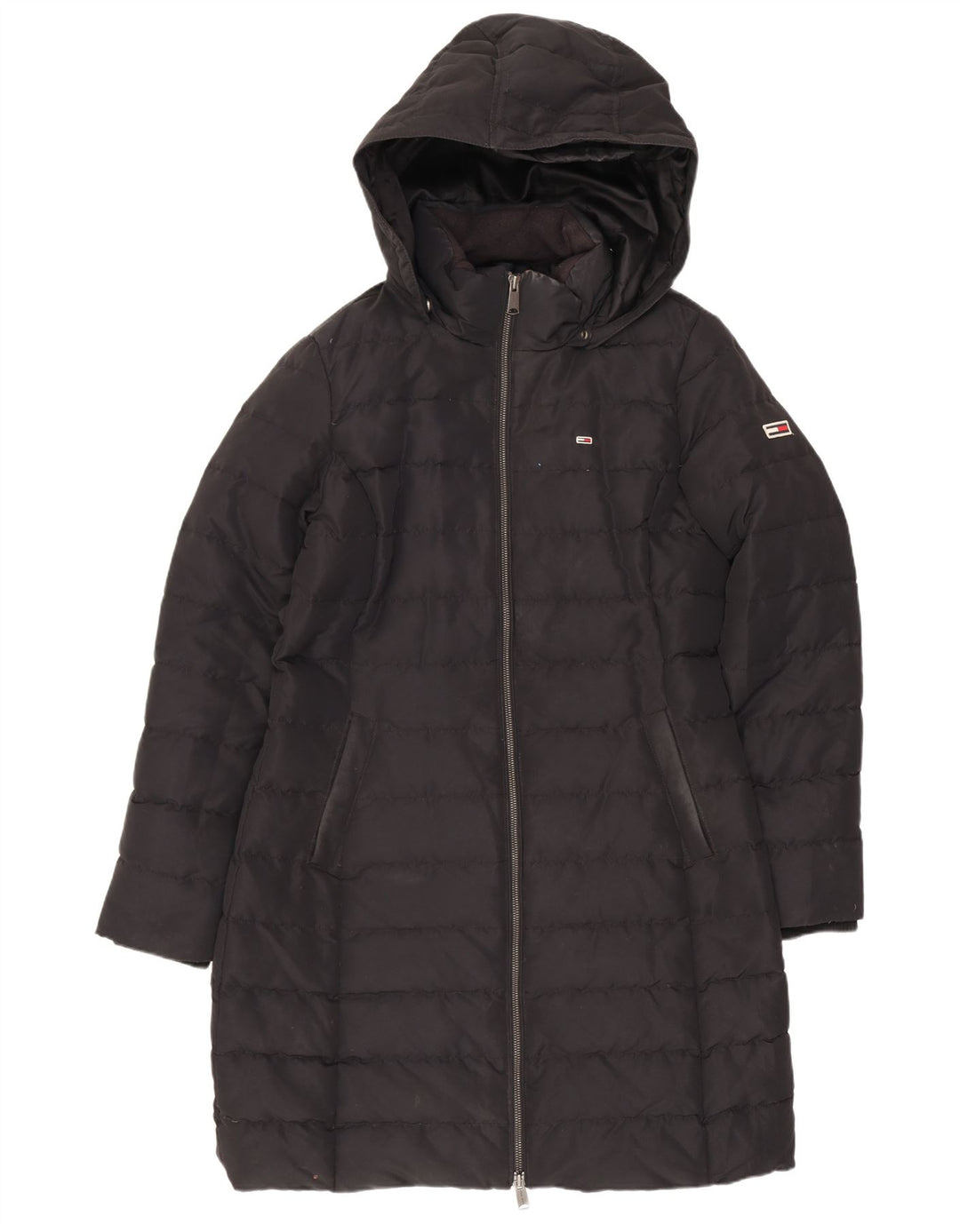 Cappotto imbottito con cappuccio da donna Tommy Hilfiger UK 14 poliestere nero medio