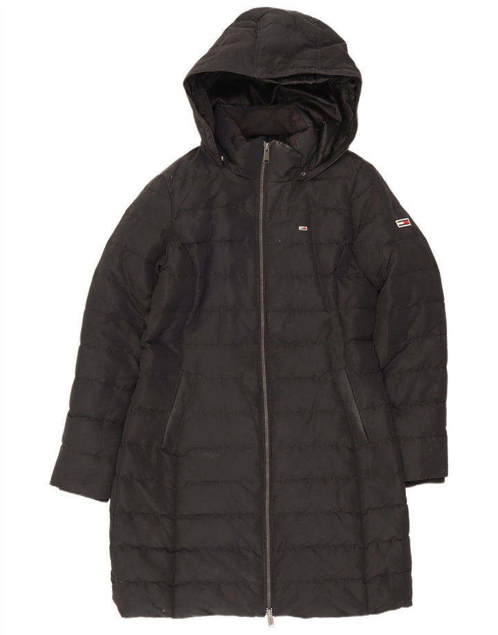 Cappotto imbottito con cappuccio da donna Tommy Hilfiger UK 14 poliestere nero medio