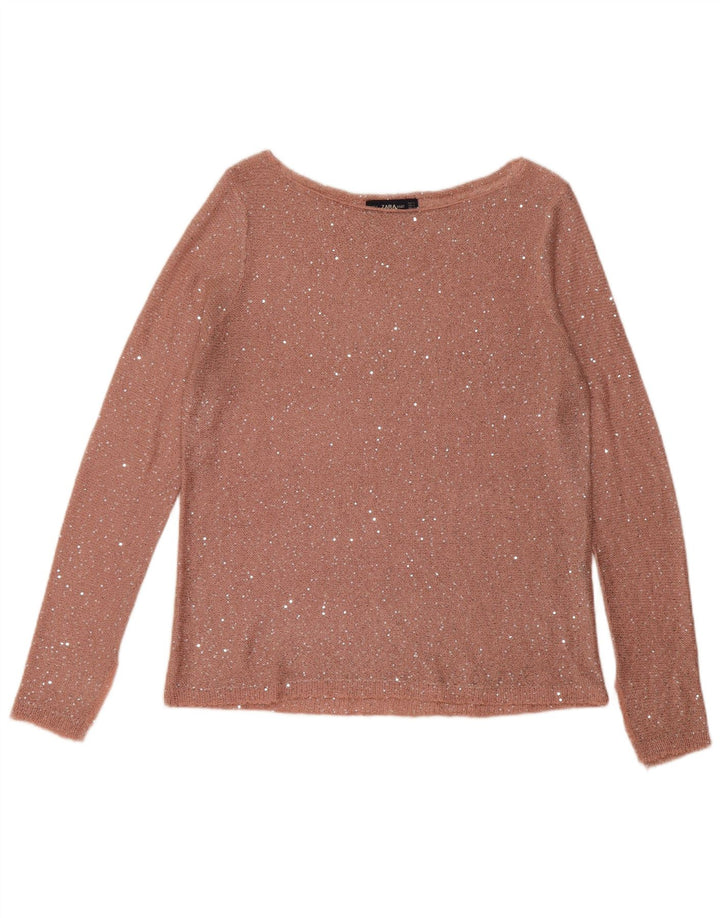 Maglione maglione con scollo a barca da donna Zara UK 14 Rosa medio