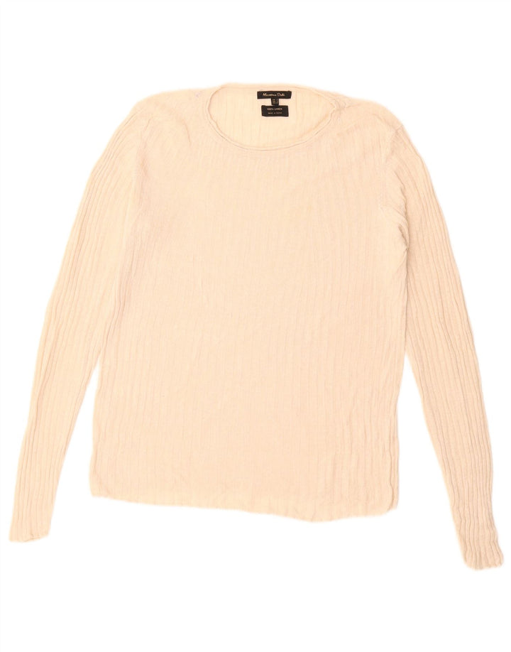 MASSIMO DUTTI Maglione da donna con scollo a barca UK 12 Lino beige medio