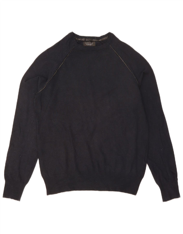 ZARA Maglione Girocollo da Uomo Piccolo in Viscosa Blu Navy