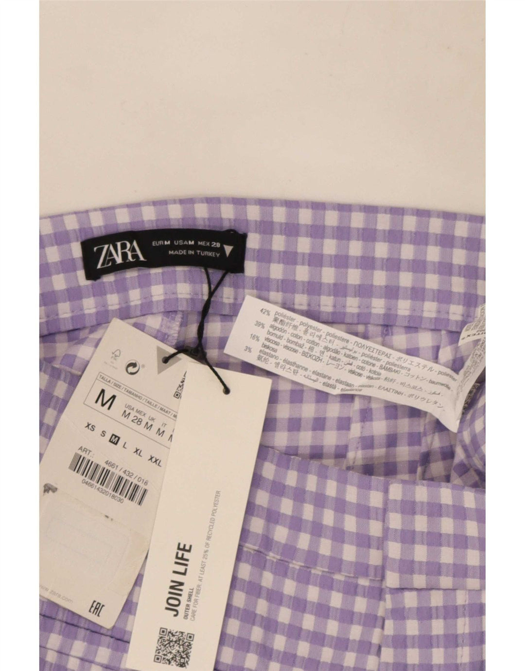 Pantaloni corti da donna Zara Bootcut medi W28 L25 a quadretti viola