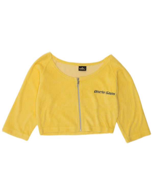 Top corto da donna con maniche a 3/4 dello zio Sam UK 12 cotone giallo medio