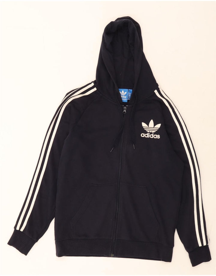 Maglione con cappuccio e zip da uomo Adidas in cotone blu navy medio