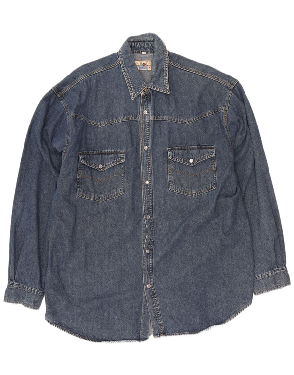Camicia di jeans vintage da uomo in cotone blu navy medio