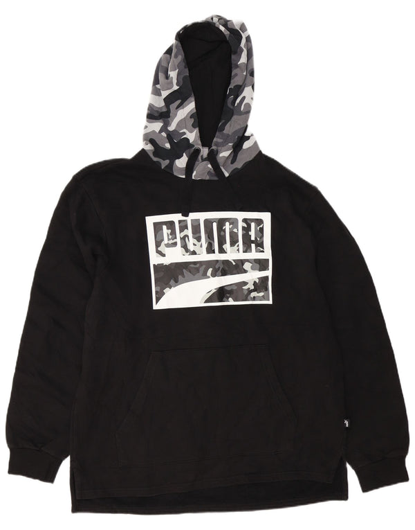 Felpa con cappuccio grafica da uomo Puma, cotone color block medio nero