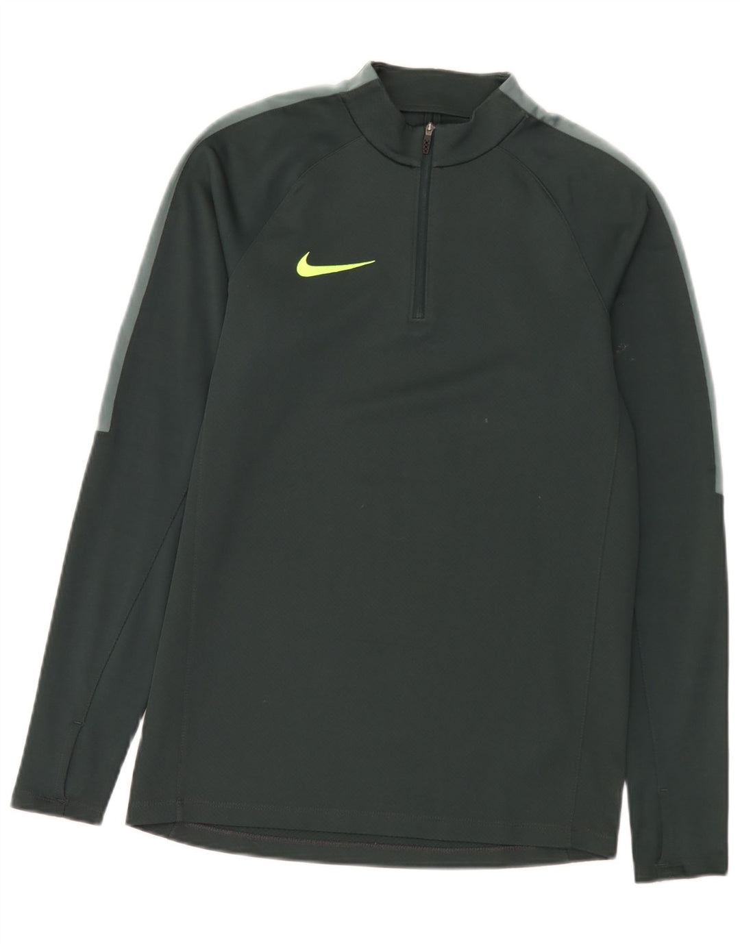 Top Nike da uomo con zip e collo a maniche lunghe, piccolo, in poliestere verde