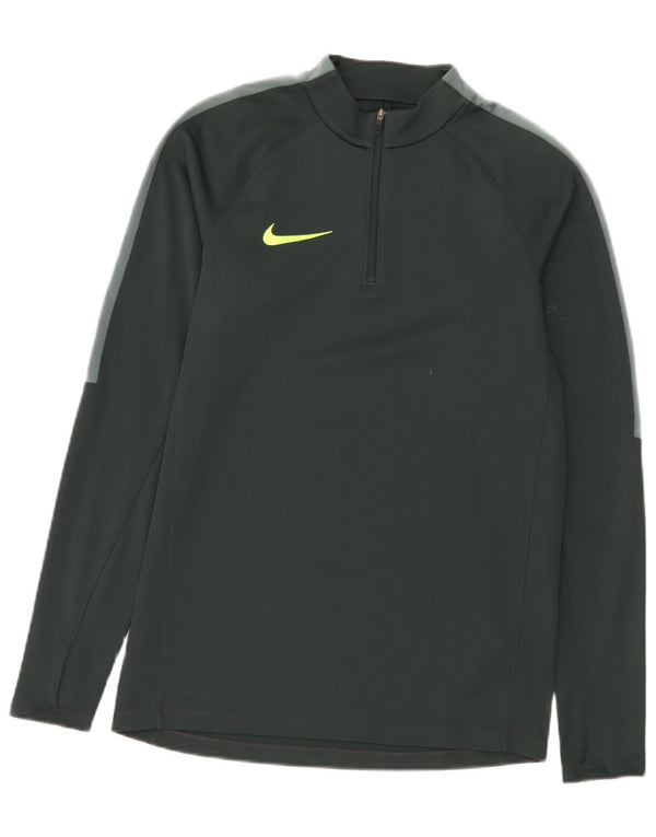 Top Nike da uomo con zip e collo a maniche lunghe, piccolo, in poliestere verde