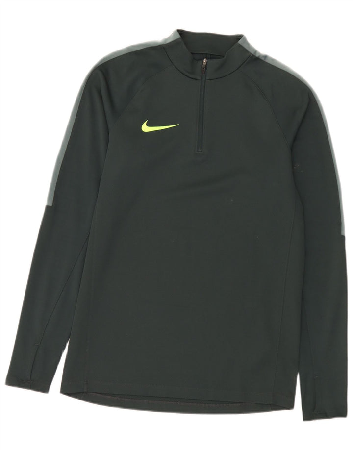Top Nike da uomo con zip e collo a maniche lunghe, piccolo, in poliestere verde