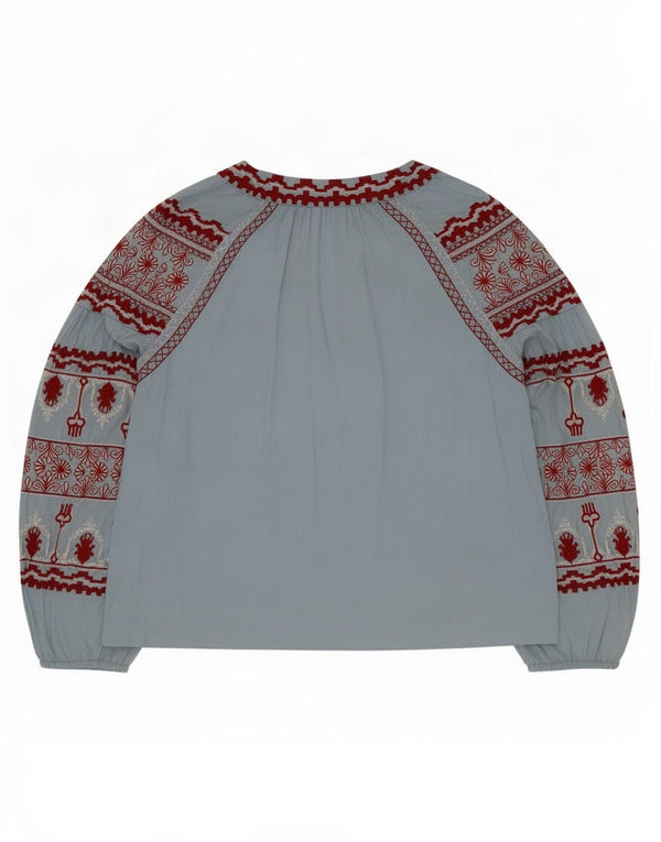 Top Zara da donna oversize in camicetta UK 6 XS blu Fair Isle Lyocell