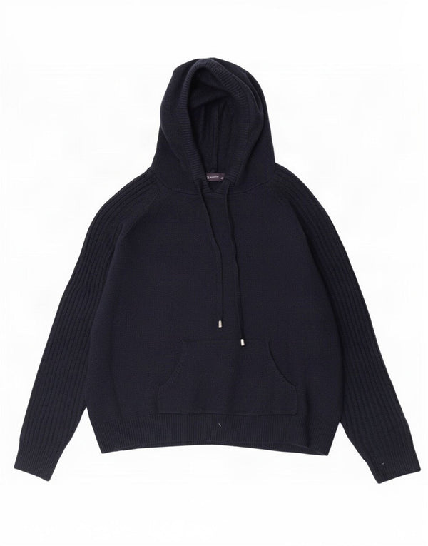 Marks & Spencer Womens Hooded Jumper Sweater UK 16 Large Navy Blue Acrylic