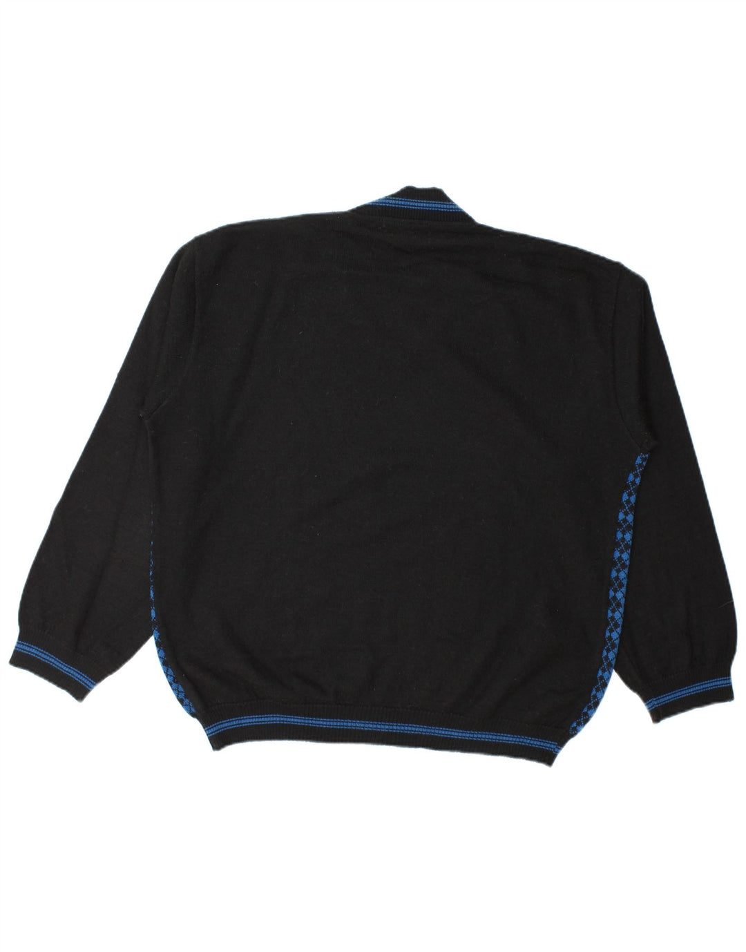 Maglione da uomo con scollo a V islandese XL blu a rombi/lana diamante