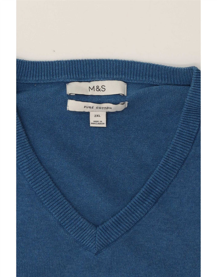 Maglione maglione con scollo a V da uomo Marks & Spencer 2XL cotone blu