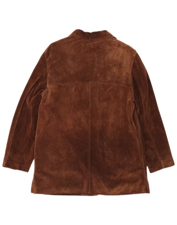 Giacca blazer da donna in pelle scamosciata a 5 bottoni VINTAGE IT 42 in pelle marrone medio