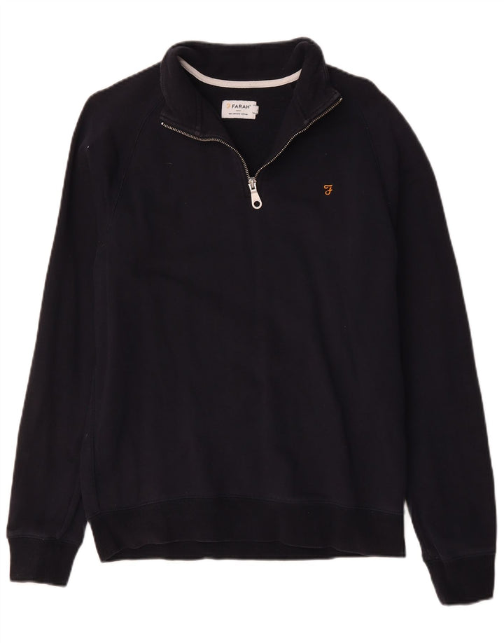 Felpa da uomo con collo con zip Farah, maglione grande, cotone blu navy
