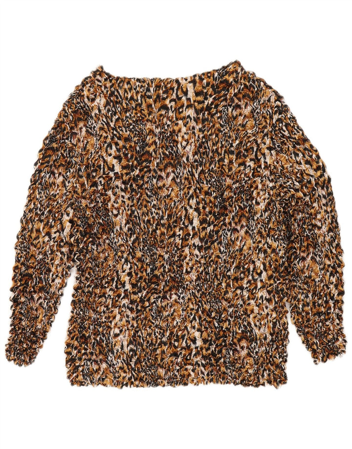 Top camicetta da donna vintage UK 14 Poliestere con stampa animalier multicolore medio