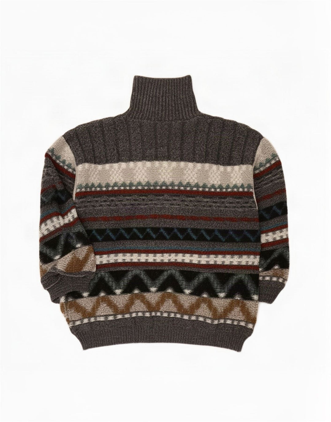 Maglione maglione vintage da uomo con collo alto, grande grigio Fair Isle