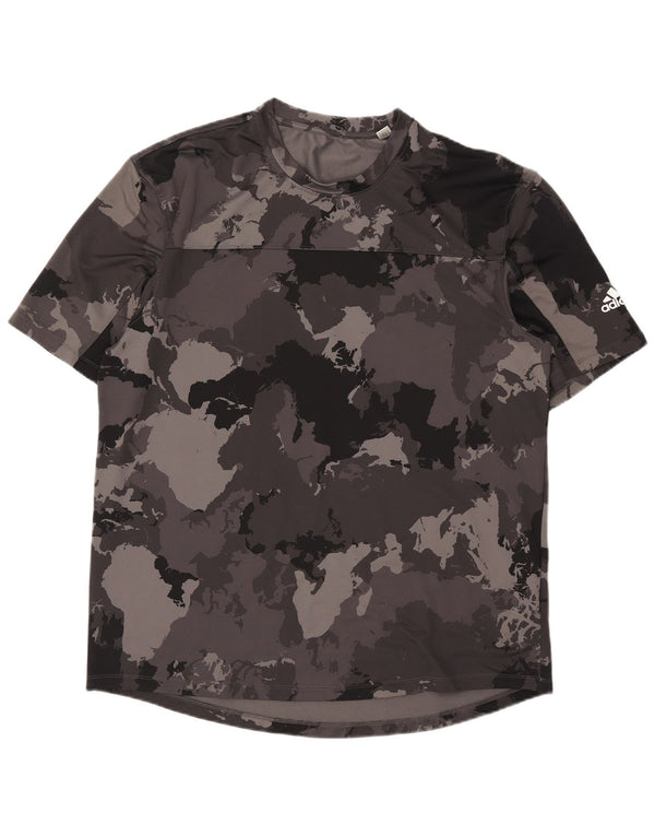 T-shirt da uomo Adidas Top 2XL poliestere mimetico grigio