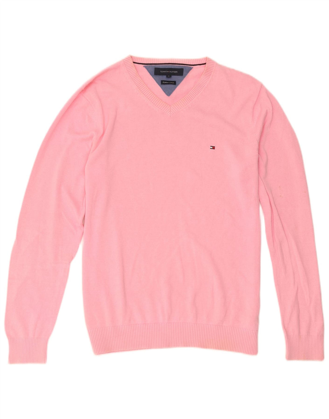 Maglione maglione con scollo a V da uomo Tommy Hilfiger in cotone rosa medio