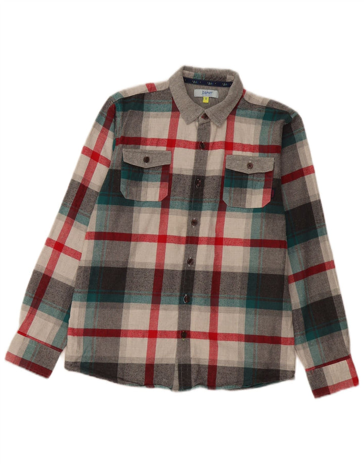 Camicia in flanella da ragazzo Ted Baker 12-13 anni in cotone scozzese grigio