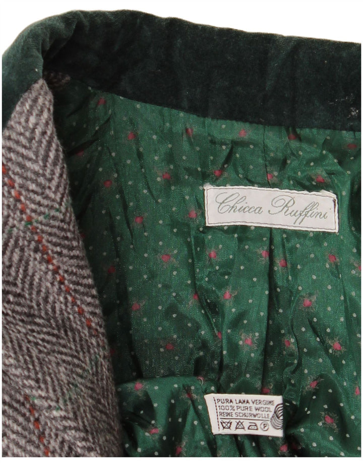 Giacca blazer doppiopetto vintage da donna UK 14 a spina di pesce grigio medio