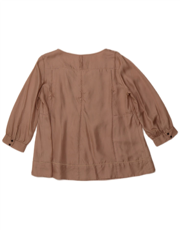 JIGSAW Camicetta da donna con maniche a 3/4 Top UK 10 Small Beige Seta