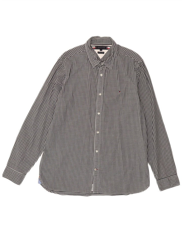 Camicia da uomo Tommy Hilfiger XL in cotone a quadretti nero