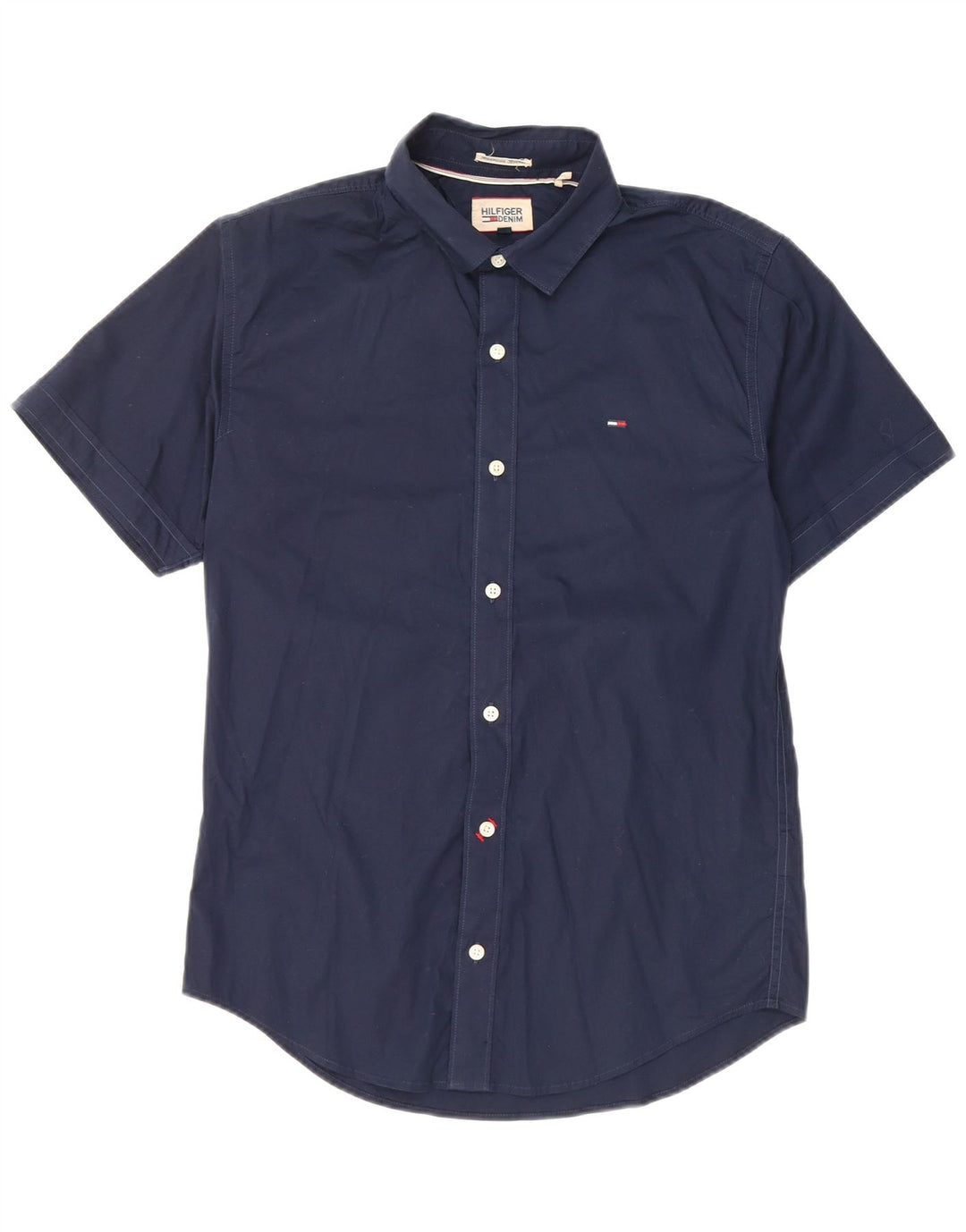 Camicia a maniche corte da uomo Tommy Hilfiger in cotone blu navy medio