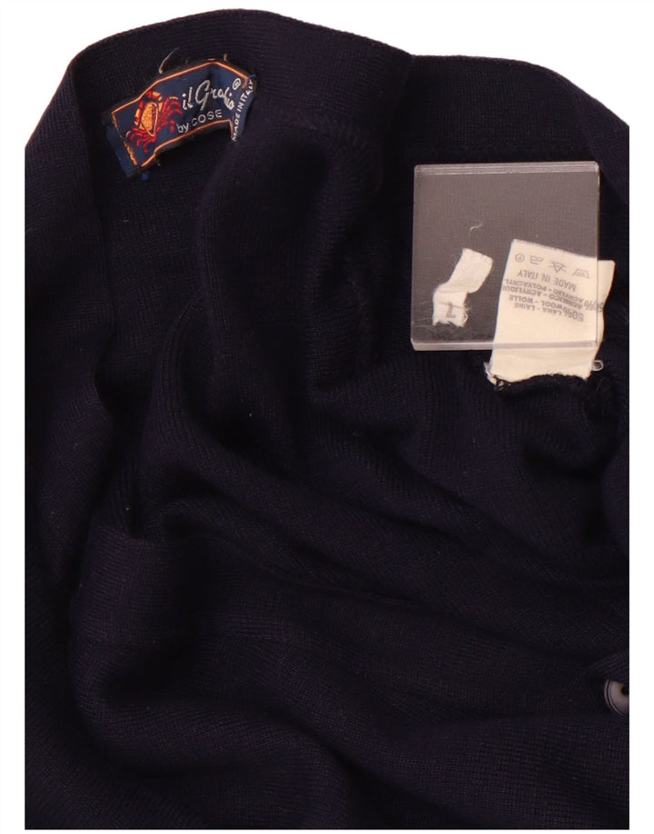 IL GRANCHIO Maglione Cardigan Uomo Grande Lana Blu Navy