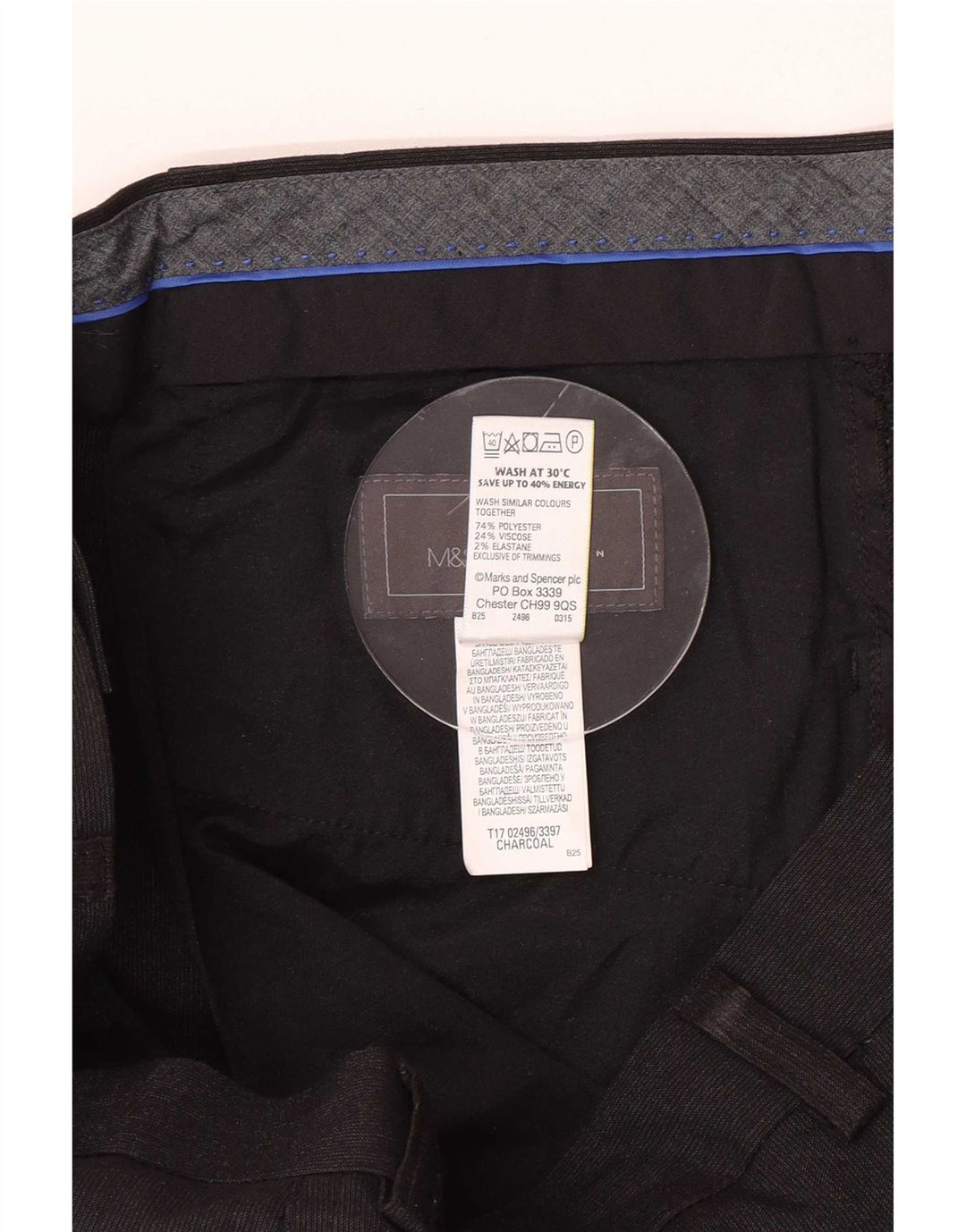 Pantaloni da abito slim fit da uomo Marks & Spencer W34 L31 poliestere nero
